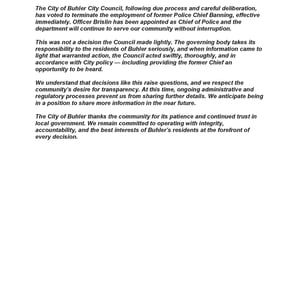 Statement from the City of Buhler